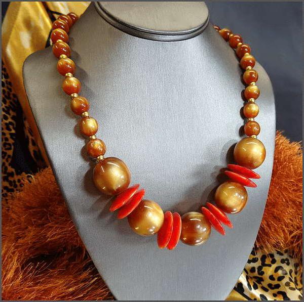 1970s Signed Greece Gold Lucite Retro Vintage Necklace