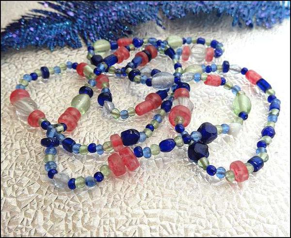 1970s Rare Venetian Cobalt n Pink Glass Long Vintage Necklace