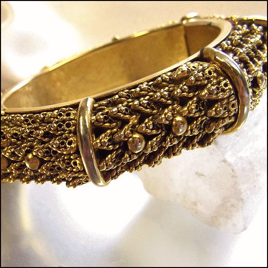 1950s Gold Filigree Leaf and Berry Vintage Bangle Bracelet