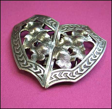 1920s Antique Belt Buckle or Pendant Ornate Art Nouveau Sterling Silver 