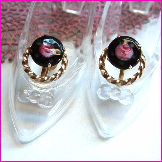 1960s Vintage Murano Glass Italian Earrings 12kt GF Petite Roses
