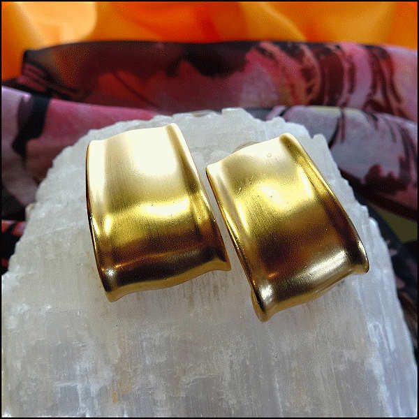 1980s Anne Klein Designer Signed Satin Gold Hoop Vintage Earrings