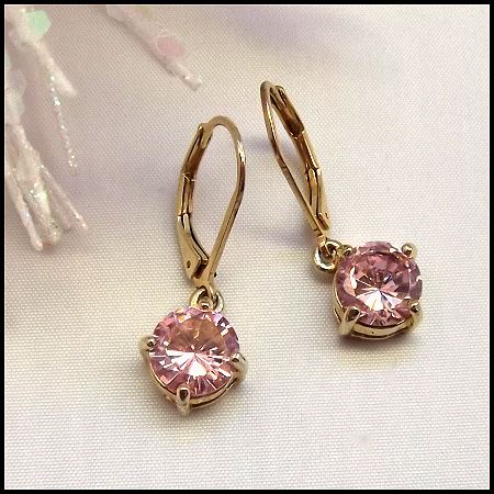 Vintage Paris Pink CZ Diamond Earrings Petite Pierced Drops
