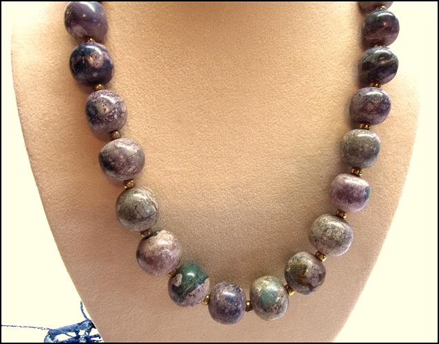 1970s Caribbean Blues Fossil Bead Vintage Necklace