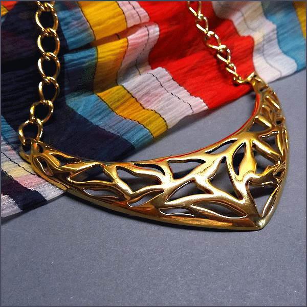 1970s Signed MONET Modern Geometric Gold Collar Vintage Necklace