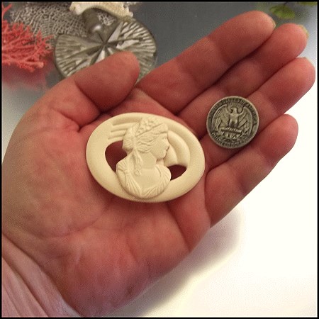 1940s Vintage Art Deco Cameo Pin Creme White Celluloid Brooch