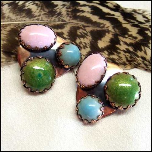 1950s Vintage Copper Earrings Scarab Motif Signed Matisse 