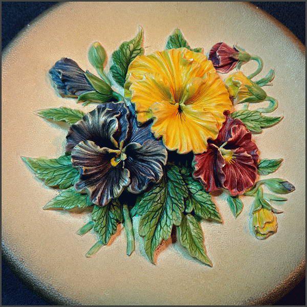 1950s English Chalkware Pansy Plaque Signed Bossons Home Decor