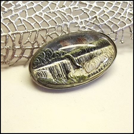 1940s Bavarian Waterfall Glass Intaglio Vintage Sterling Brooch