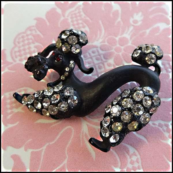 1950s Signed BSK Vintage Rhinestone Poodle Pin