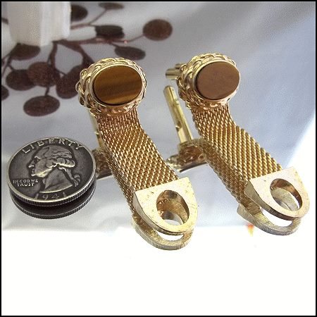1960s Tigers Eye Gold Nugget Vintage Cufflinks