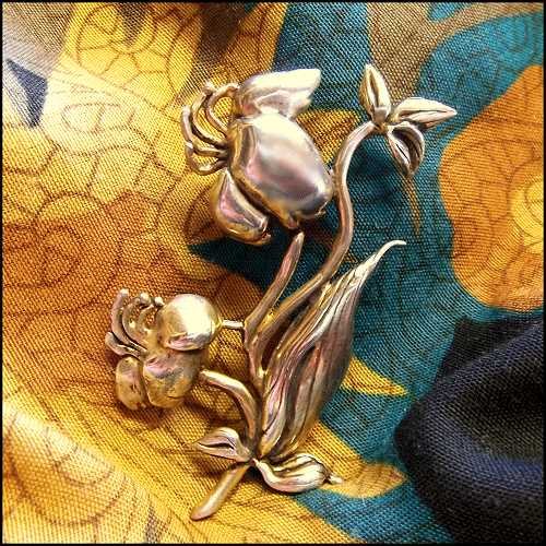 1950s Vintage 925 Sterling Silver Brooch Fantasy Flower Pin Signed CYRVA 