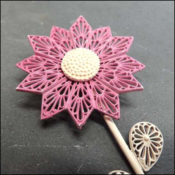 1960s Rare Vintage Flower Pin Lavender Metal Lace Brooch