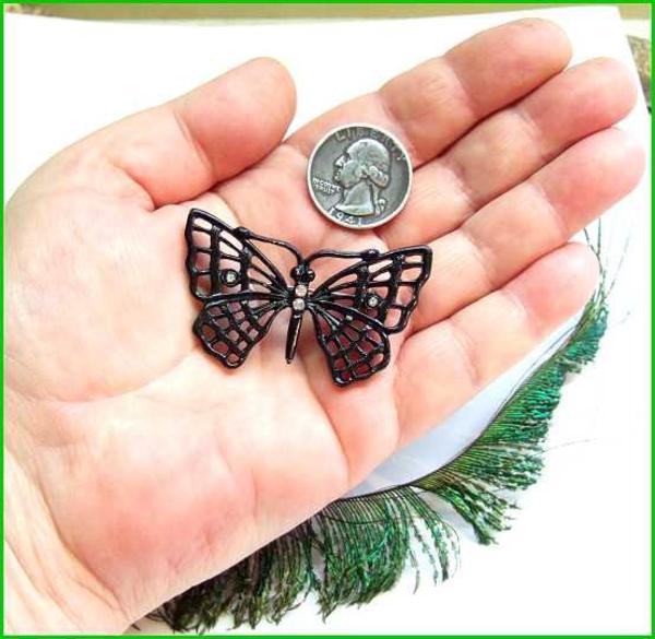 1950s RARE Vintage Butterfly Pin Black Metal Butterfly Pendant