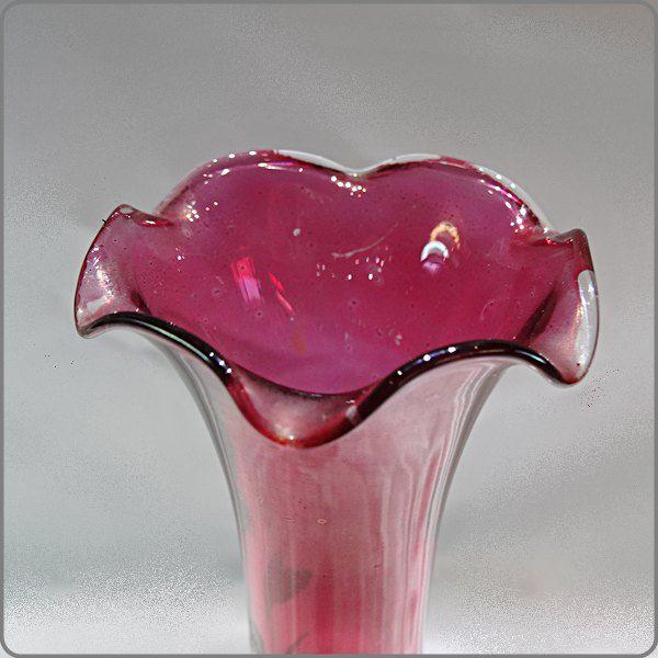 1920s Antique Bristol Glass Hand Painted Cranberry Bud Vase