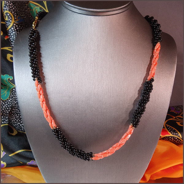 Pink n Black Coral Torsade Necklace 1960s Vintage Jewelry