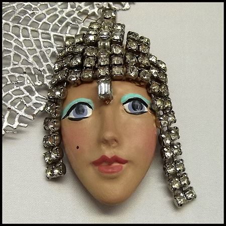 1950s Art Deco Lady Bisque Porcelain Face Vintage Brooch