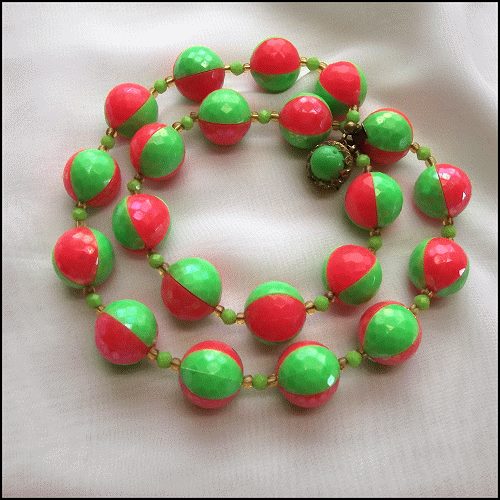 1960s West German Wild Neon Green Orange Beach Balls Vintage Necklace