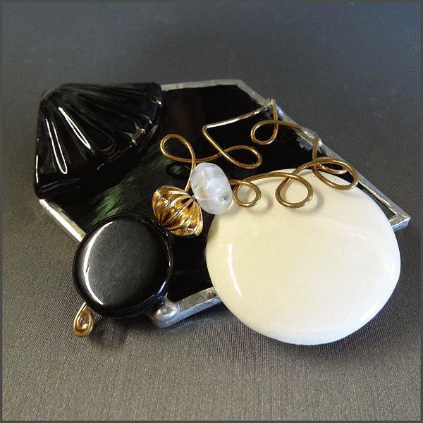 1980s Big Vintage Brooch Artist Made Black Art Glass from North Carolina 