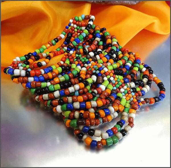 1980s Ethnic Rainbow Glass Bead Long Vintage Cuff Bracelet