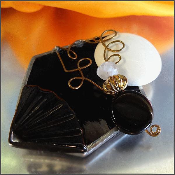 1980s Big Vintage Brooch Artist Made Black Art Glass from North Carolina 