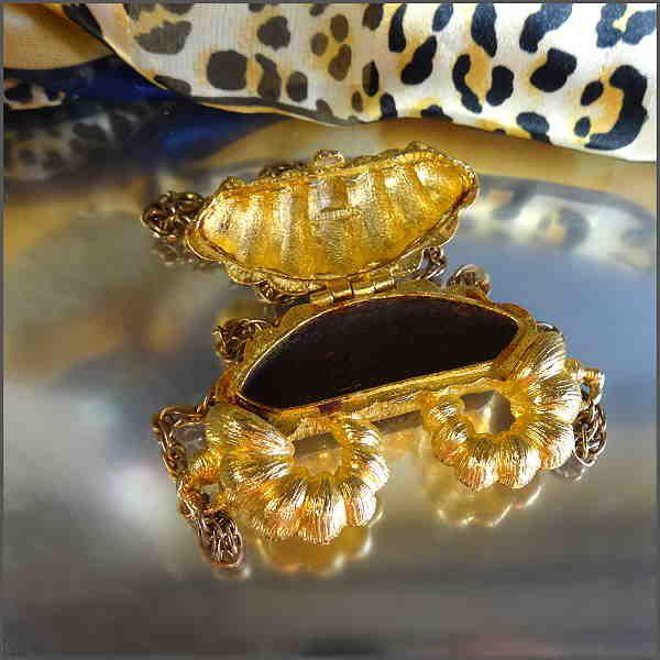 1972 Signed Estee Lauder Vintage Necklace Gold Crescent Solid Perfume 