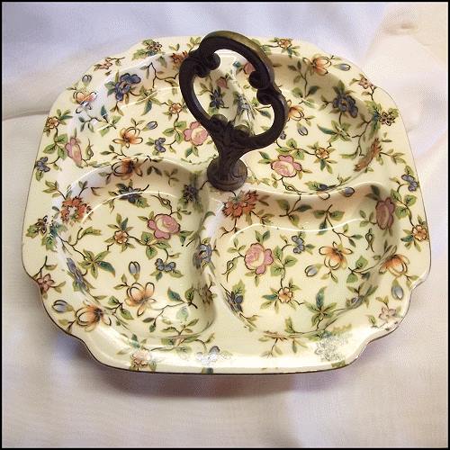 1930s Art Deco Chintz Porcelain Serving Tray Hand Painted
