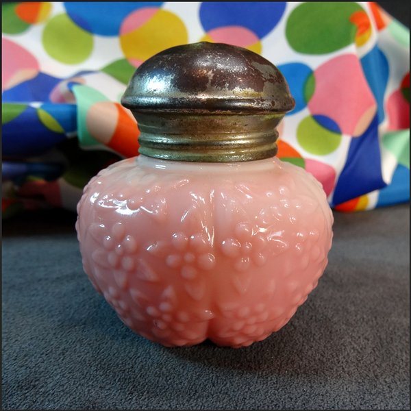 Antique Sugar Shaker Muffineer Pink Opalescent Glass Flowers