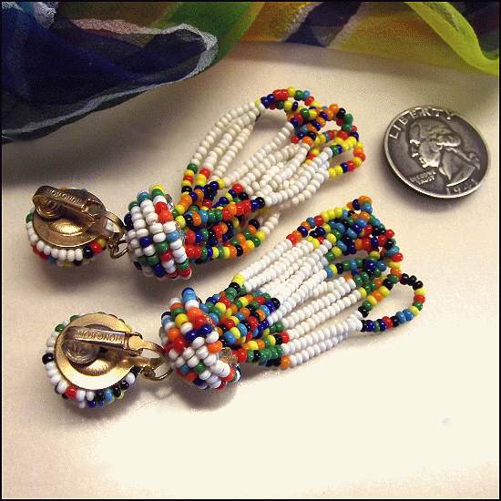 1960s Cherokee Indian Vintage Earrings Handmade Rainbow Beads 
