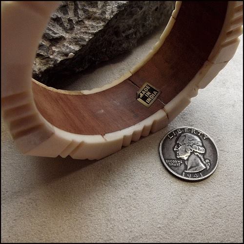 1960s India Ethnic Carved Bone Teak Wood Vintage Bangle Bracelet