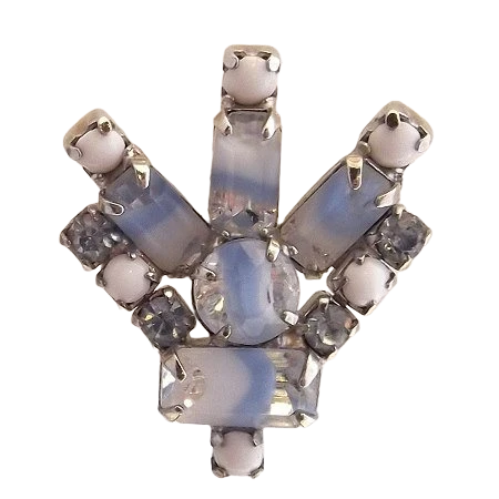 1950s Vintage French Blue Givre Glass Clip Earrings 