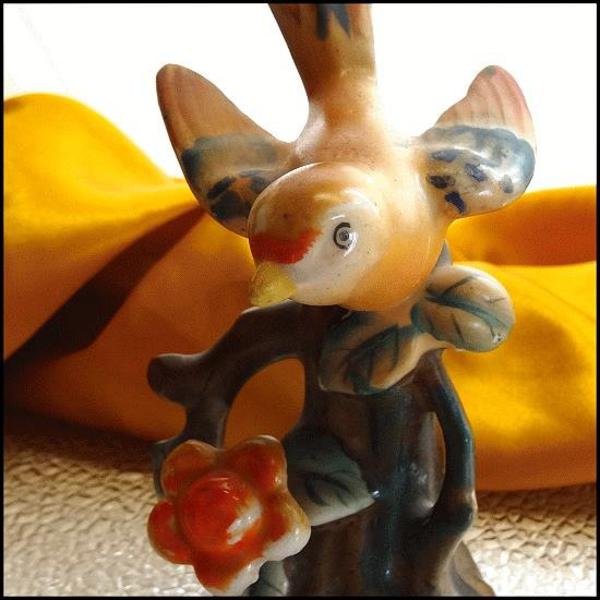 1950s Vintage Majolica Style Porcelain Bird Figurine