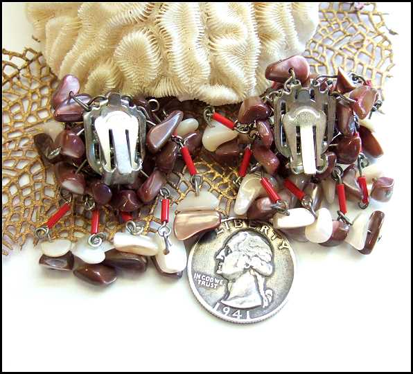 1950s Vintage Earrings Mother of Pearl Wild Dangles