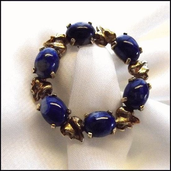 1950s Signed Ronci 12kt GF Gold Lapis Lazuli Vintage Circle Pin