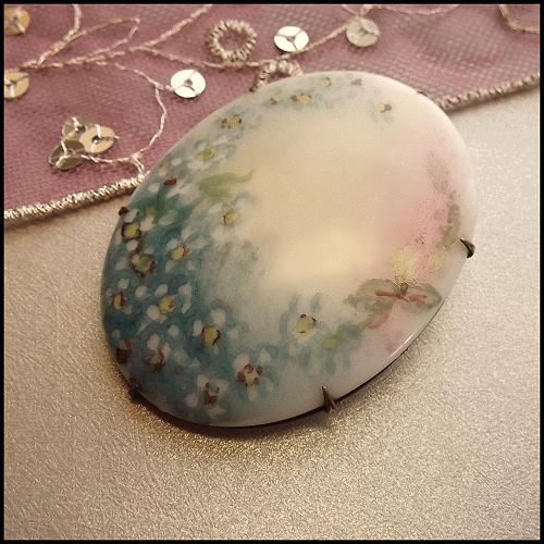 Late 19th Century Victorian Porcelain Brooch Antique European Pin