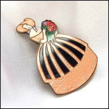1930s Rare Czechoslavkia Antique Lady Petite Pin Guilloche Enamel 