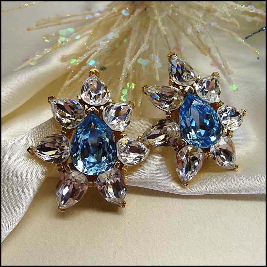 Todd Anthony Signed Aquamarine Crystal Star Designer Earrings