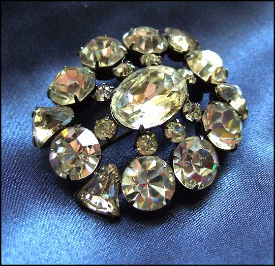 1940s Eisenberg Stunning Big Clear Vintage Crystal Brooch