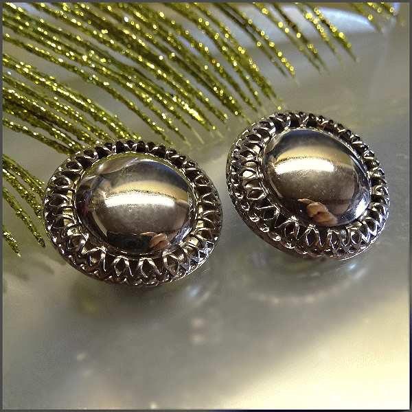 1950s Vintage Earrings Signed LISNER Polished Chrome Buttons 