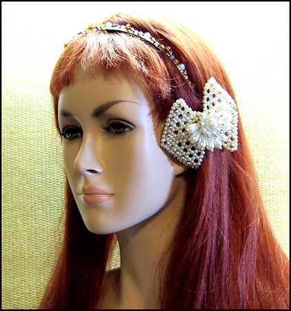 1960s Vintage Pearl Barrette Hair Bow Signed Fairland