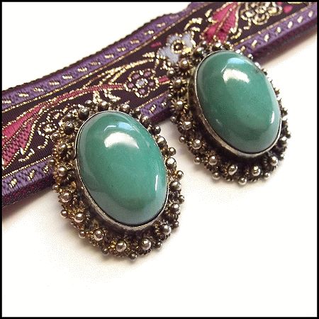 1950s Persian Sterling Turquoise Clip Earrings Signed Israel