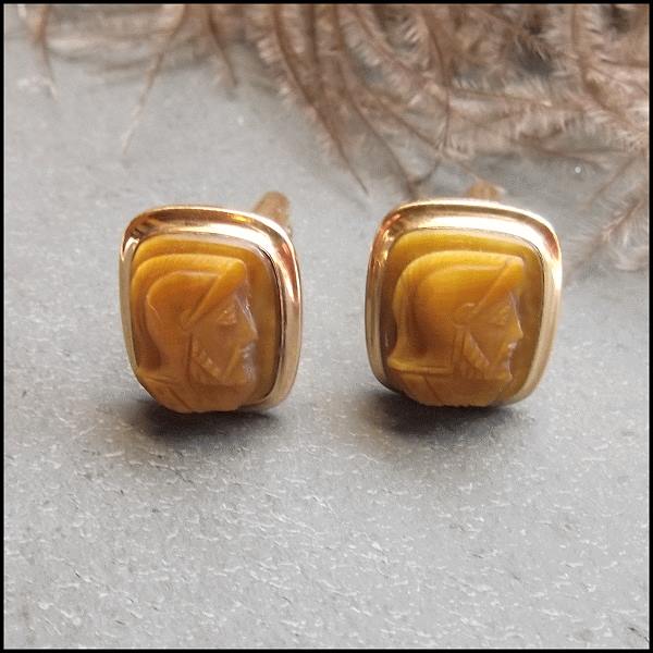 1940s Krementz 12kt GF Carved Warrior Tigers Eye Vintage Cufflinks