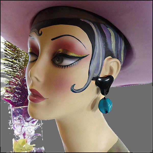 1960s Abstract Black n Turquoise Retro Vintage Pierced Earrings