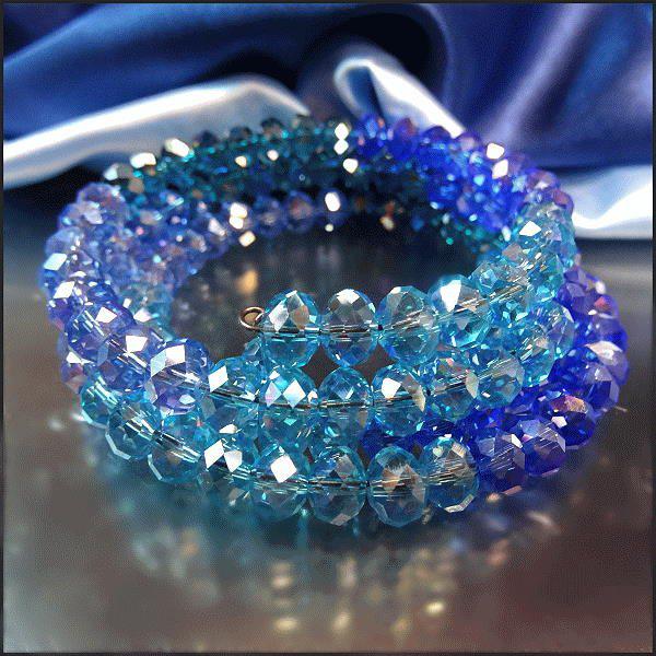 Caribbean Blues Austrian Rondelle Crystals Vintage Wrap Bracelet