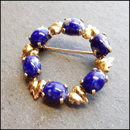 1950s Signed Ronci 12kt GF Gold Lapis Lazuli Vintage Circle Pin