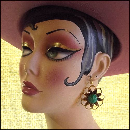 1960s Vintage Earrings Czech Old Jade Glass Bohemian Flowers