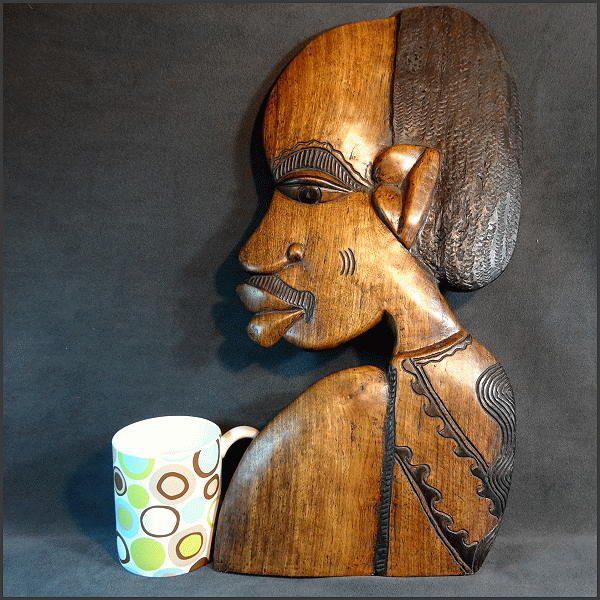 1980s XLG African Carved Wood Wall Plaque Vintage Eric Danquah Artist