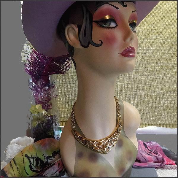 1970s Signed MONET Modern Geometric Gold Collar Vintage Necklace