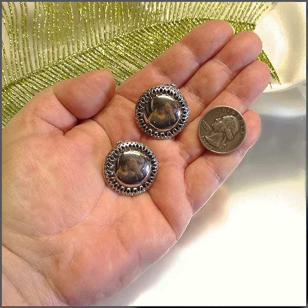 1950s Vintage Earrings Signed LISNER Polished Chrome Buttons 
