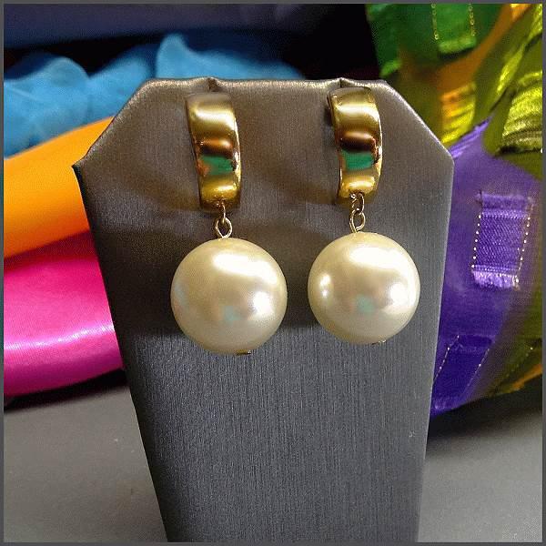1970s Vintage Pearl Earrings Semi Gold Pierced Hoop Baubles